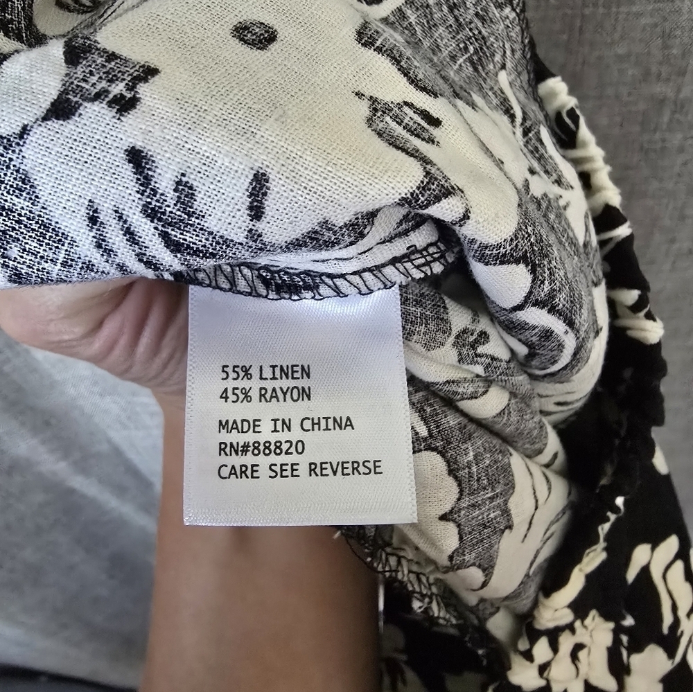 Christian Siriano Wide Leg Linen Elastic Waist Pants Black/White Floral Size M - Picture 6 of 6